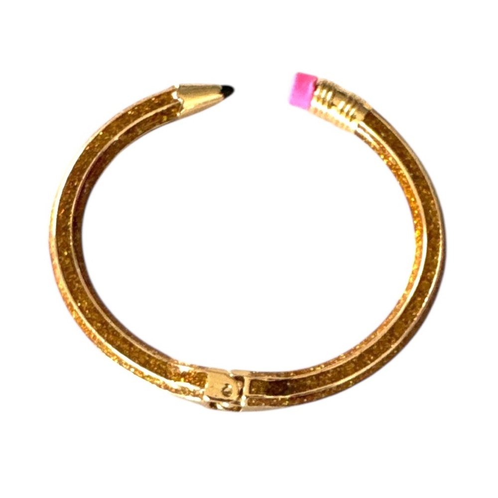 Betsey Johnson Pencil Hinged Bangle Cuff Bracelet Gold Pink